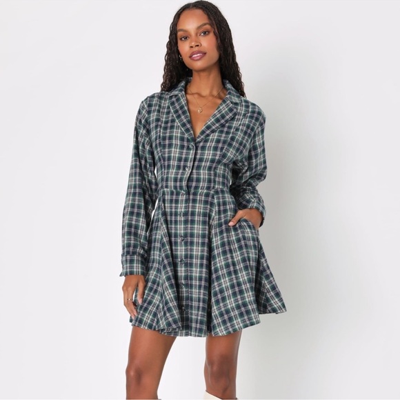 Lulu’s NWT Autumnal Attitude Navy Blue Plaid Skater‎ Mini Dress With Pockets S - Picture 2 of 16